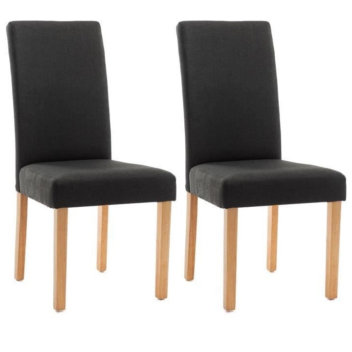 ELYNA Lot de 2 chaises de salle a manger - Pied bois naturel - Tissu g