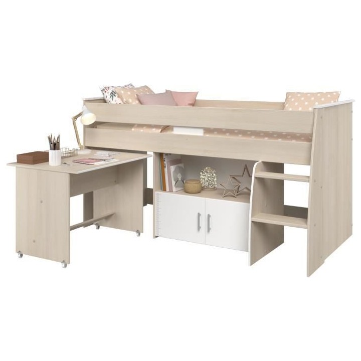 Lit combiné enfant ZOLA 90x200 cm - 2 portes - Avec bureau - Décor a