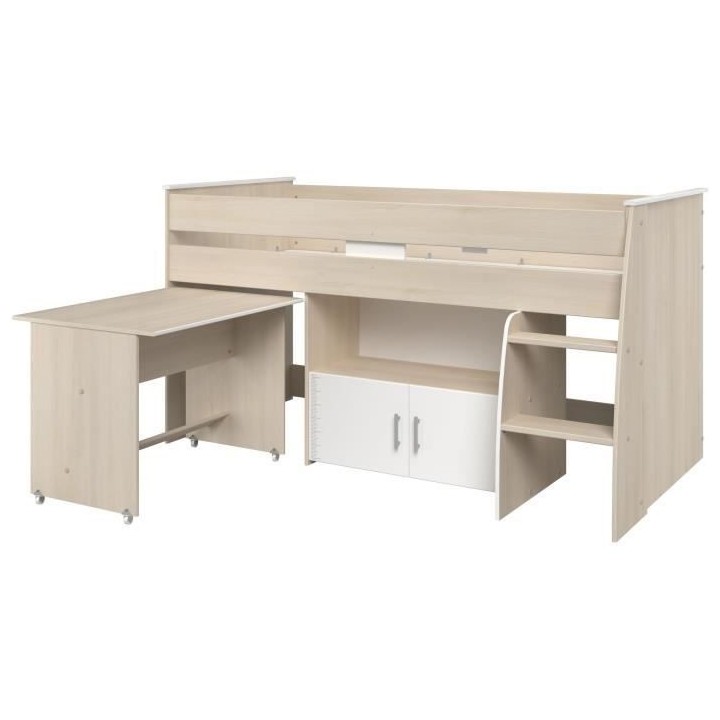 Lit combiné enfant ZOLA 90x200 cm - 2 portes - Avec bureau - Décor a