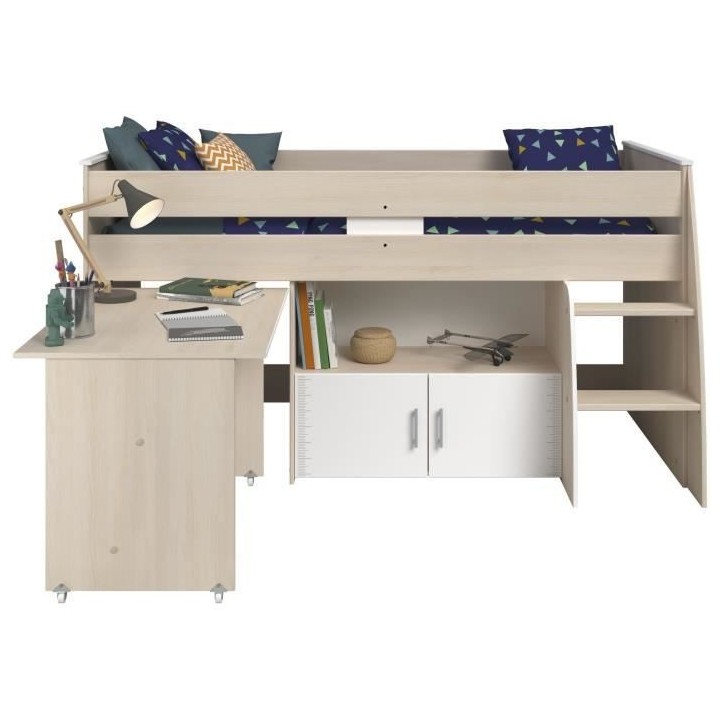 Lit combiné enfant ZOLA 90x200 cm - 2 portes - Avec bureau - Décor a