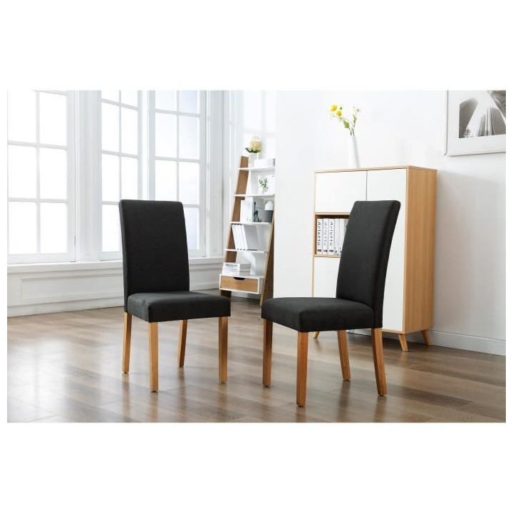 ELYNA Lot de 2 chaises de salle a manger - Pied bois naturel - Tissu g