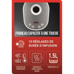 TEFAL BJ551B10 Tastea Machine a thé en verre 1,5 L, 8 réglages, Panier a thé amovible acier inoxydable, Maintien au chaud, Ba