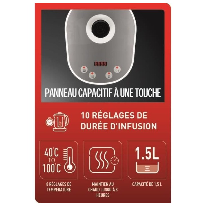 TEFAL BJ551B10 Tastea Machine a thé en verre 1,5 L, 8 réglages, Pani