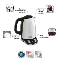 TEFAL KI240D10 Express Control Bouilloire sans fil électrique 1,7L, 2400W, 7 températures réglables, Maintien au chaud 60 min