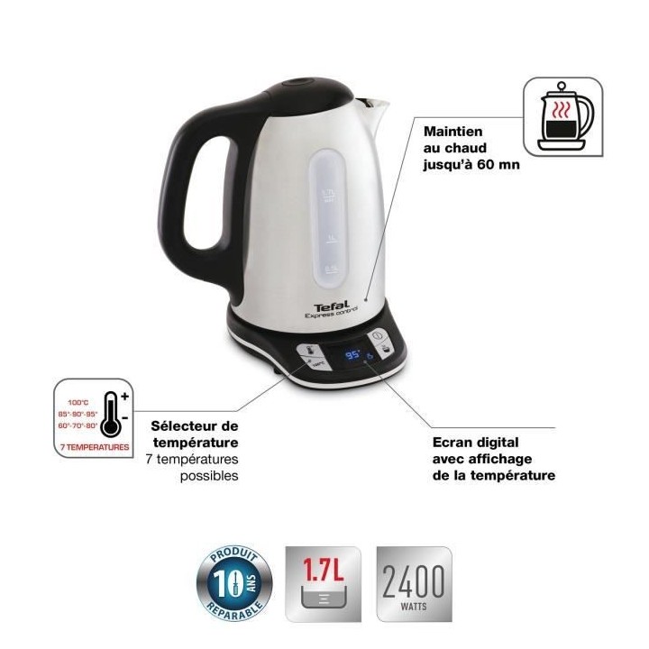 TEFAL KI240D10 Express Control Bouilloire sans fil électrique 1,7L, 2