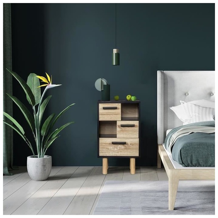 Rangement avec 2 portes - Pieds bois de pin noir - LILA