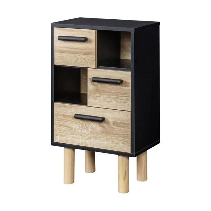 Rangement avec 2 portes - Pieds bois de pin noir - LILA