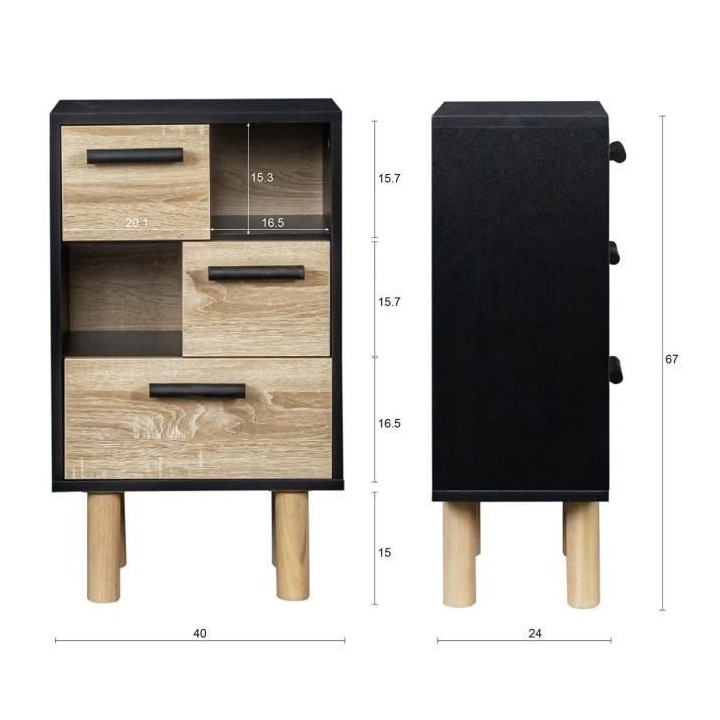 Rangement avec 2 portes - Pieds bois de pin noir - LILA