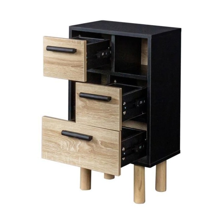 Rangement avec 2 portes - Pieds bois de pin noir - LILA