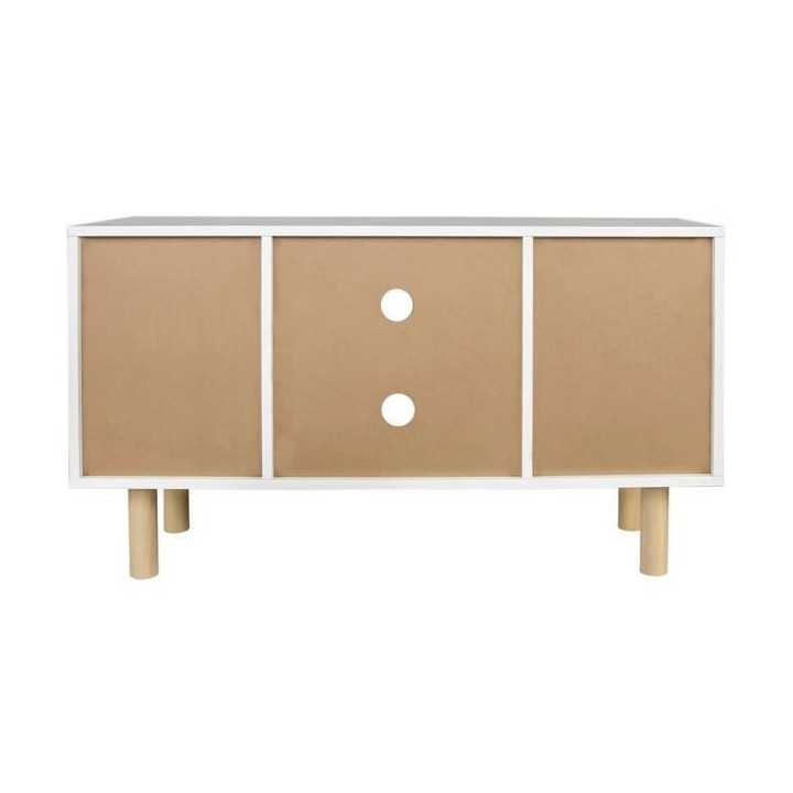 Meuble TV LILA - 2 portes - Décor mélaminé Blanc - Pieds en bois ma