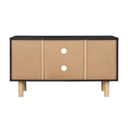 Meuble TV LILA - 2 portes - Décor mélaminé Noir - Pieds en bois massif - L90 x P35 x H55 cm