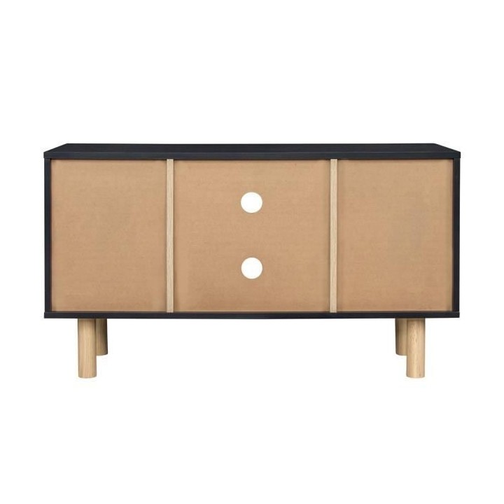 Meuble TV LILA - 2 portes - Décor mélaminé Noir - Pieds en bois mas