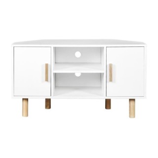 Meuble TV d'angle LILA - 2 portes - Décor mélaminé Blanc - Pieds en