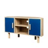 Meuble TV d'angle LILA - 2 portes - Décor mélaminé Bleu - Pieds en bois massif - L90 x P35 x H55 cm