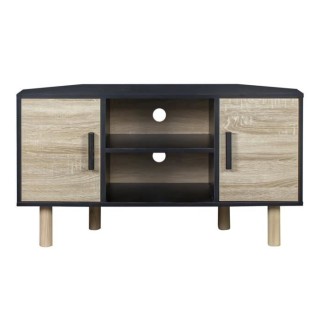 Meuble TV d'angle LILA - 2 portes - Décor mélaminé Noir - Pieds en