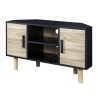 Meuble TV d'angle LILA - 2 portes - Décor mélaminé Noir - Pieds en bois massif - L90 x P35 x H55 cm