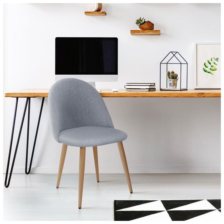 COLE Chaise - Tissu Bleu gris - Pieds en métal - L 53 x P 54 x H 76 c