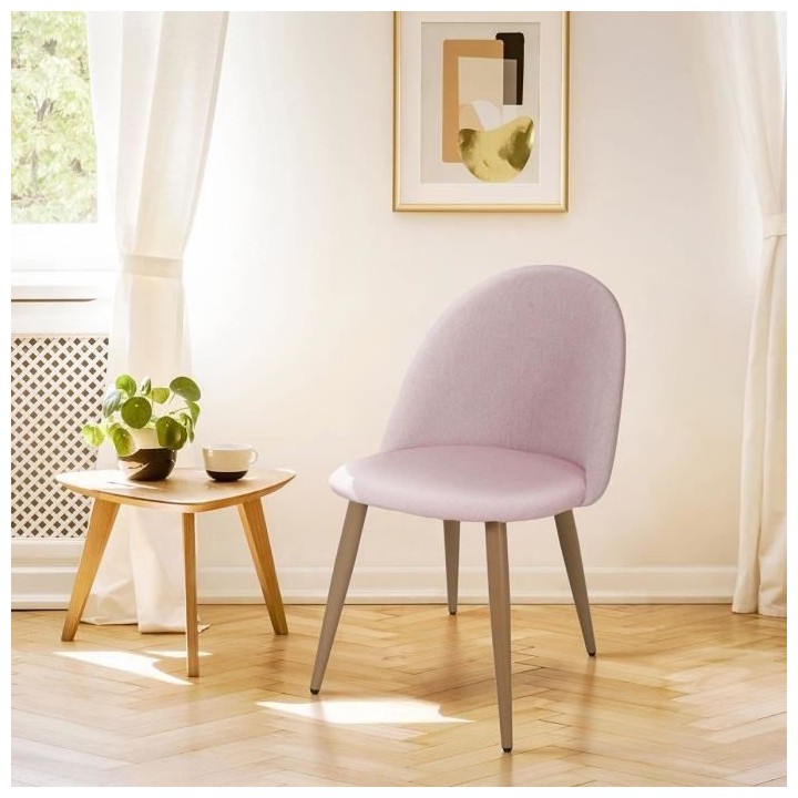COLE Chaise - Tissu rose - Pieds en métal - L 53 x P 54 x H 76 cm