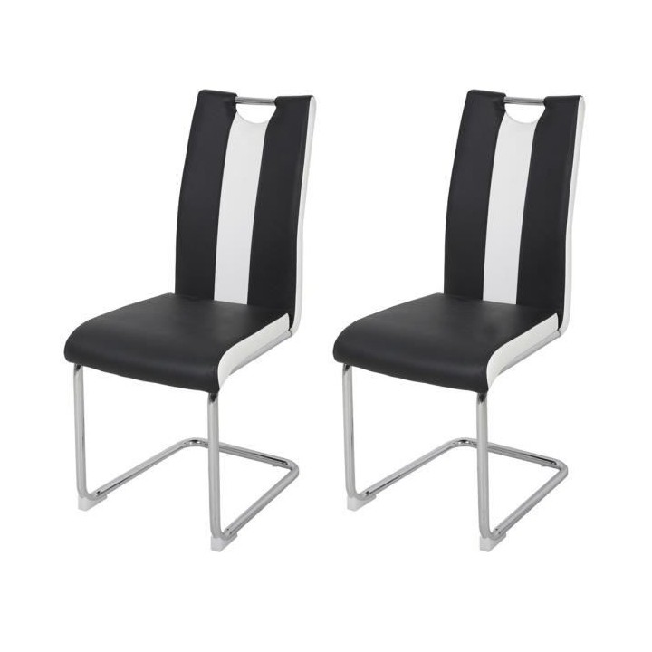 LEON Lot de 2 chaises - Simili blanc et noir - L 55 x P 45 x H 99 cm