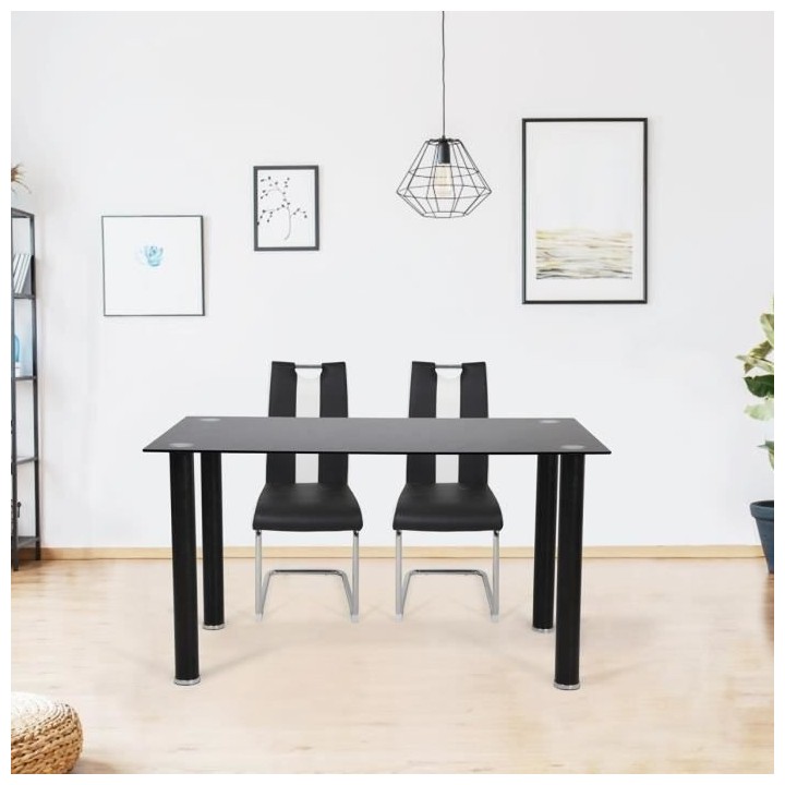 LEON Lot de 2 chaises - Simili blanc et noir - L 55 x P 45 x H 99 cm