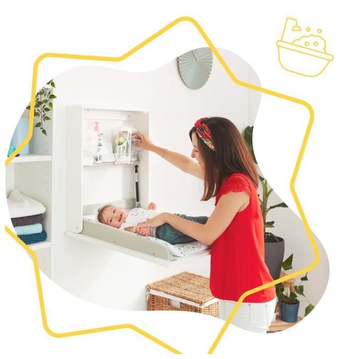 Badabulle Table a langer murale Plouf, avec matelas a langer inclus -