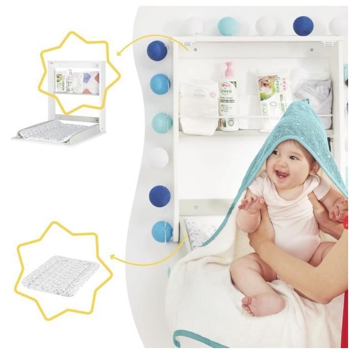 Badabulle Table a langer murale Plouf, avec matelas a langer inclus -