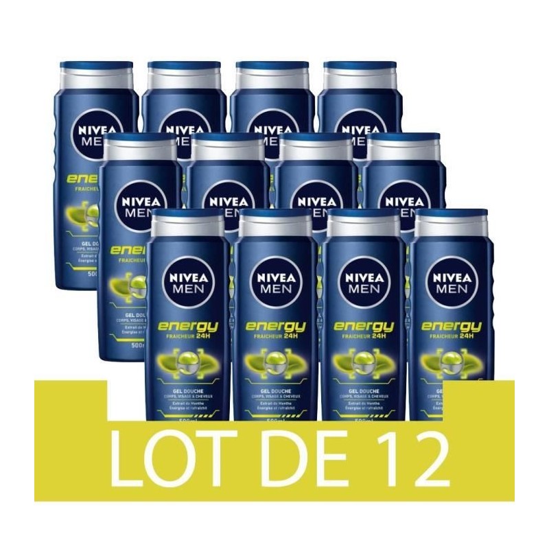 NIVEA Gel Douche Energy - 500ml - Lot de 12