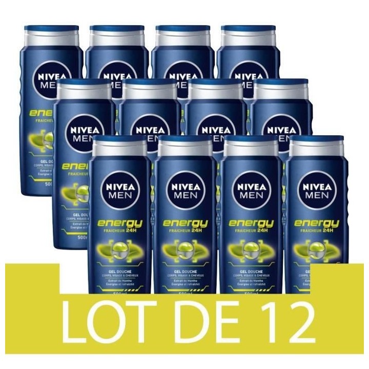 NIVEA Gel Douche Energy - 500ml - Lot de 12