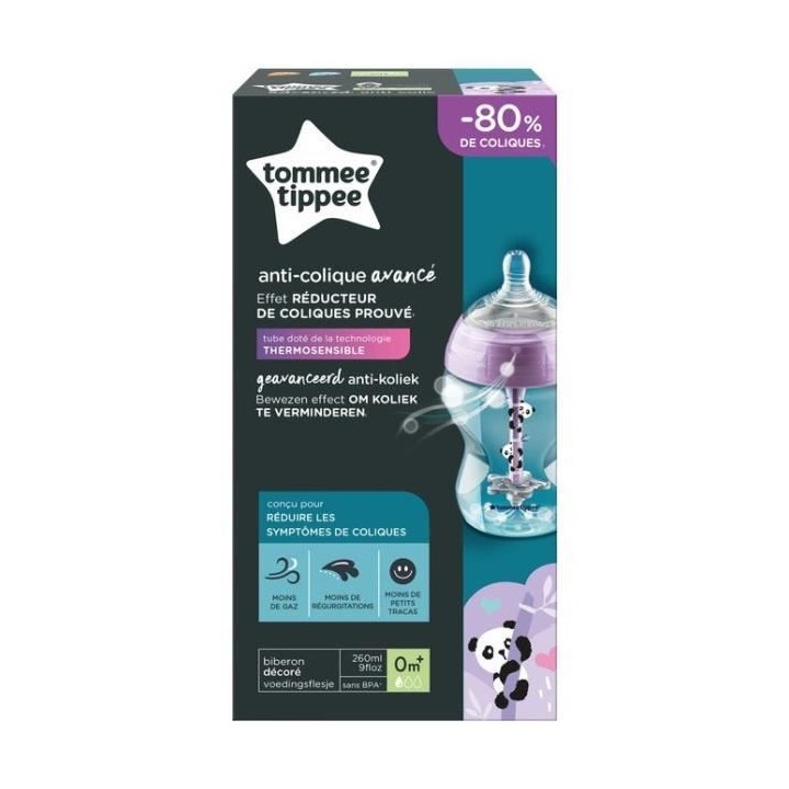 TOMMEE TIPPEE Biberon Anti-Colique, débit lent, imitation sein matern