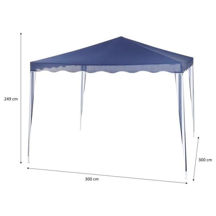 Tonnelle de jardin - 3x3 m - Acier et 140 g polyester - Blanc et bleu