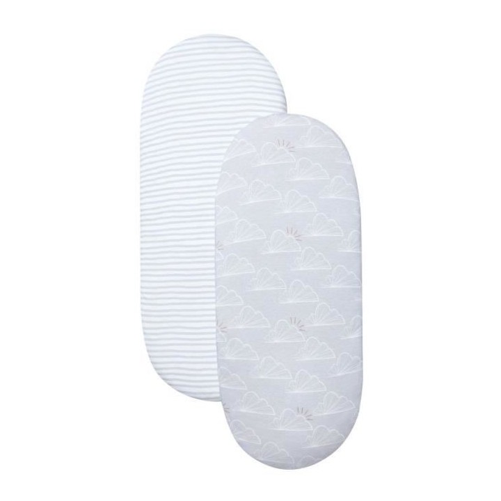 SHNUGGLE DRAP HOUSSE - RAYURES / NUAGE (pack de 2)