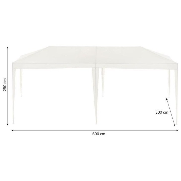 Tonnelle de jardin - 3x6 m - Acier et 140 g polyester - Couleur blanc