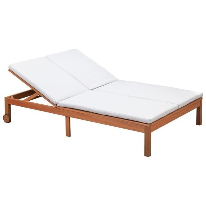 Bain de soleil en bois d'eucalyptus FSC avec coussins - 2 personnes -