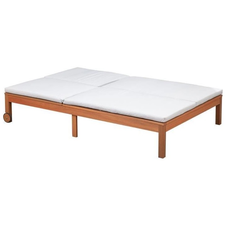 Bain de soleil en bois d'eucalyptus FSC avec coussins - 2 personnes -