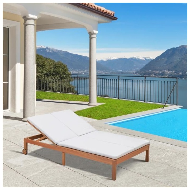 Bain de soleil en bois d'eucalyptus FSC avec coussins - 2 personnes -