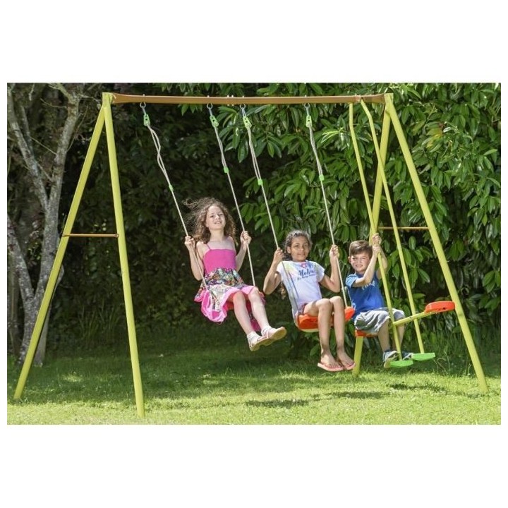 Portique métal - 2,20m - 2 balançoires et 1 face a face - ELIROU TRI