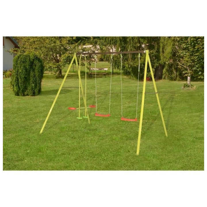 Portique métal - 2,20m - 2 balançoires et 1 face a face - ELIROU TRI
