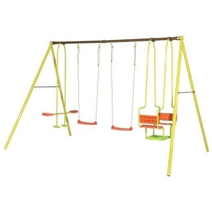 Portique métal - 2,20m - 2 balançoires, 1 face a face et 1 nacelle -