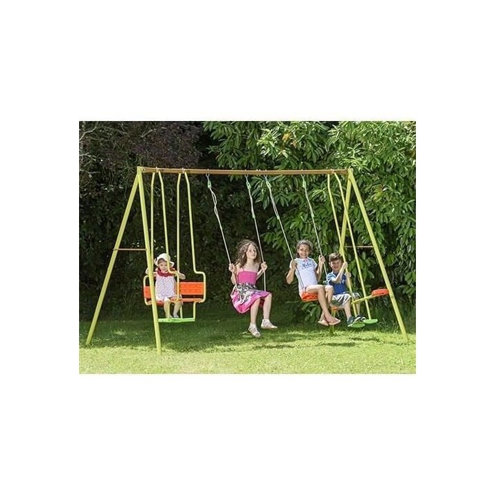 Portique métal - 2,20m - 2 balançoires, 1 face a face et 1 nacelle -