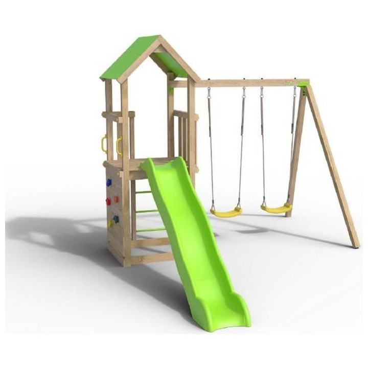 Aire de jeux SMART XPERIENCE, PF 1,20m, bac a sable, mur de grimpe, to