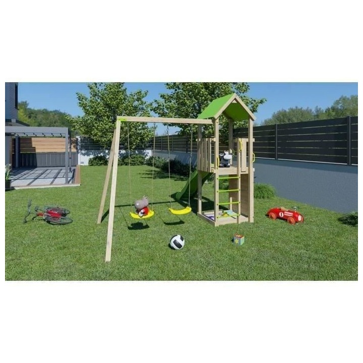 Aire de jeux SMART XPERIENCE, PF 1,20m, bac a sable, mur de grimpe, to