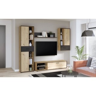 Meuble TV mural suspendu TADASHI : 1 colonne + meuble TV + 2 étageres