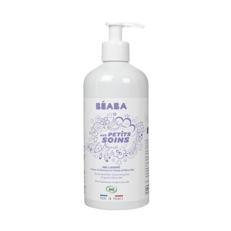 BEABA, Gel Lavant Corps & Cheveux a l'Huile d'Olive Bio 500ml