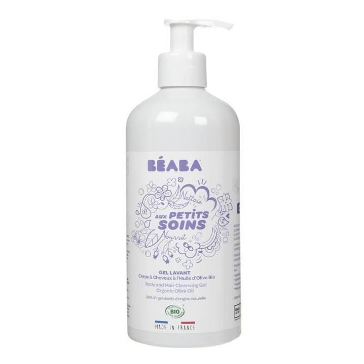 BEABA, Gel Lavant Corps & Cheveux a l'Huile d'Olive Bio 500ml