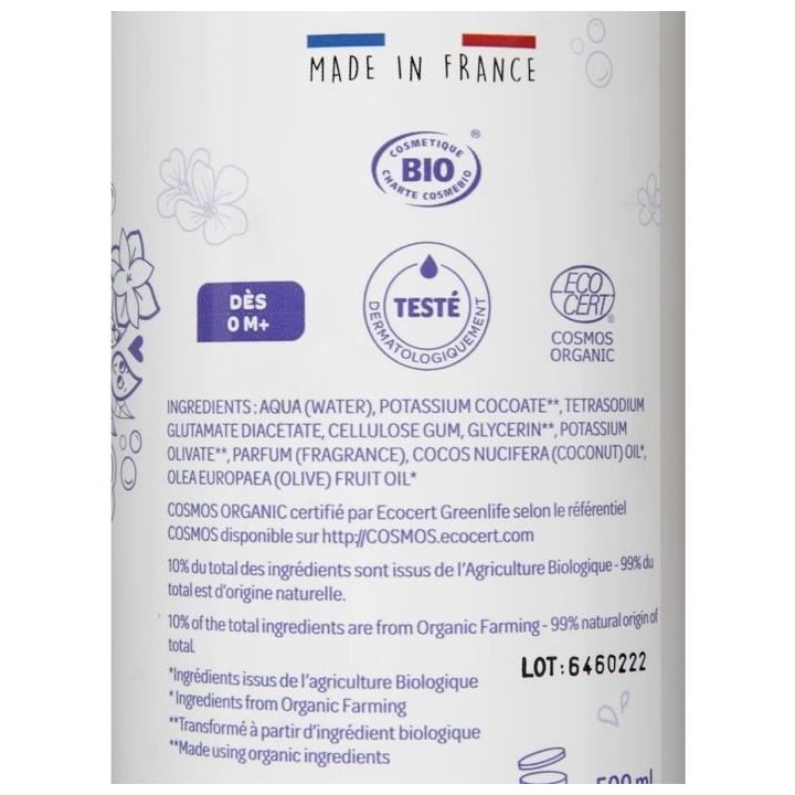BEABA, Gel Lavant Corps & Cheveux a l'Huile d'Olive Bio 500ml