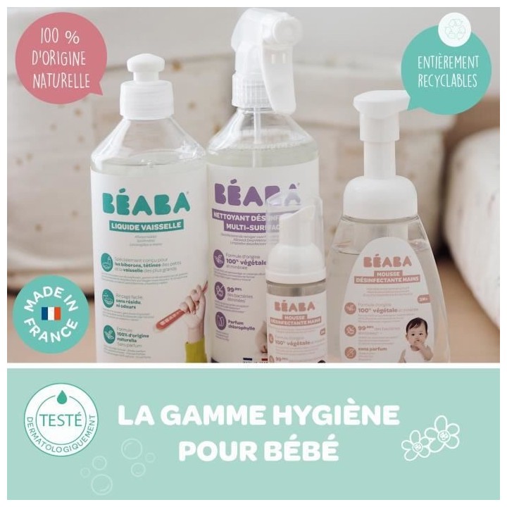 BÉABA Lot de 2 liquides vaisselle, Sans parfum, Origine naturelle et
