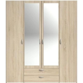 Armoire VARIA - Décor chene - 4 portes battantes + 2 miroirs + 2 tiro