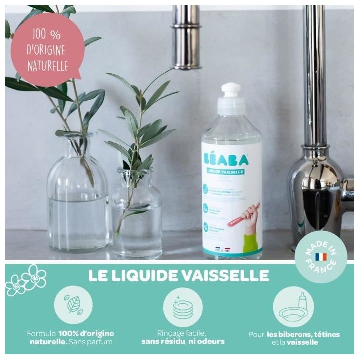 BÉABA Lot de 2 liquides vaisselle, Sans parfum, Origine naturelle et