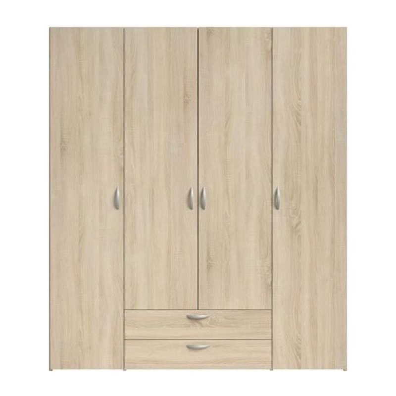 Armoire VARIA - Décor chene - 4 portes battantes + 2 tiroirs - L 160 x H 185 x P 51 cm - PARISOT