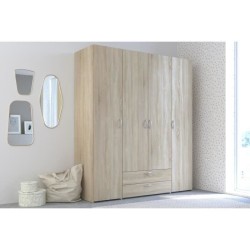 Armoire VARIA - Décor chene - 4 portes battantes + 2 tiroirs - L 160 x H 185 x P 51 cm - PARISOT